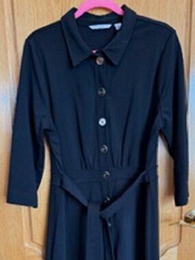 Isaac Mizrahi Live! Black Stretchy Dress Button Front Built-in Belt Sz: L